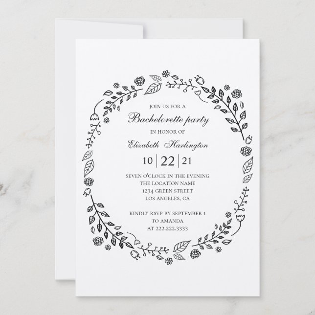 Rustic bachelorette party. Botanical country Invitation (Front)