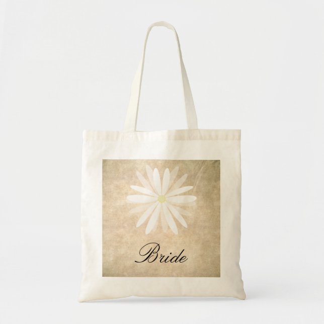 Rustic Background with White Daisy Bride Tote Bag (Front)