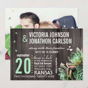 Rustic Backyard Barn Wood Hens and Chicks Wedding Invitation