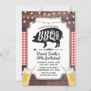 Rustic Backyard BBQ & Beer Birthday Party Invitation