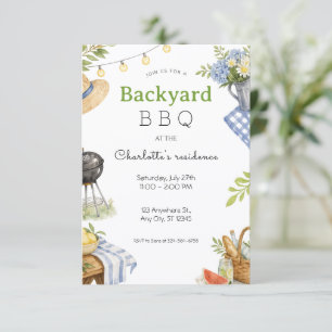 Rustic Backyard BBQ Summer Floral Party Invitation