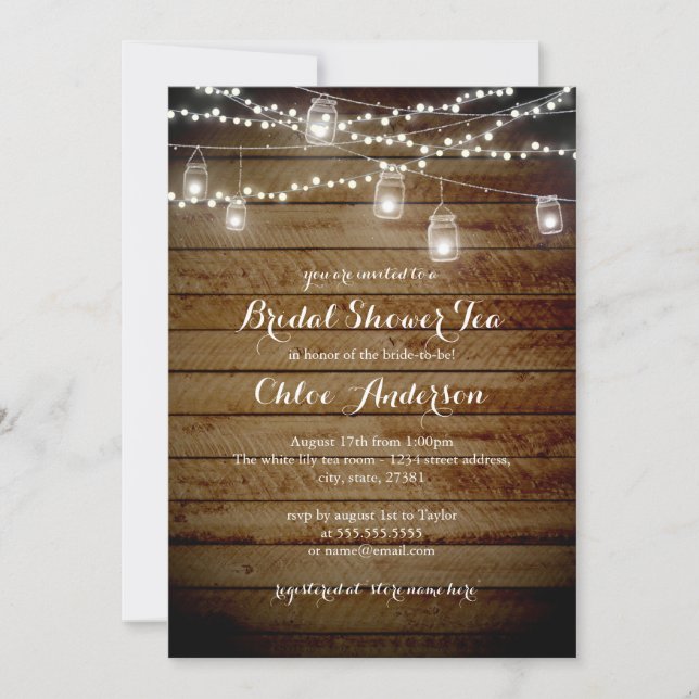 Rustic Backyard High Tea Bridal Shower Invitation (Front)