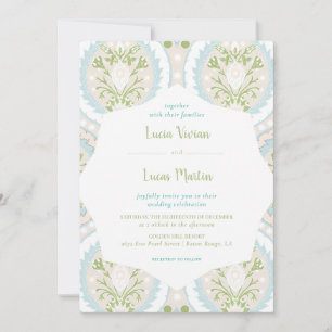 Rustic Baho Vintage Tile Floral Pattern Wedding Invitation