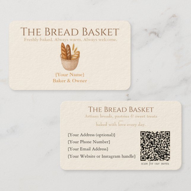 Rustic Bakery Business Card with Bread Logo (Front/Back)