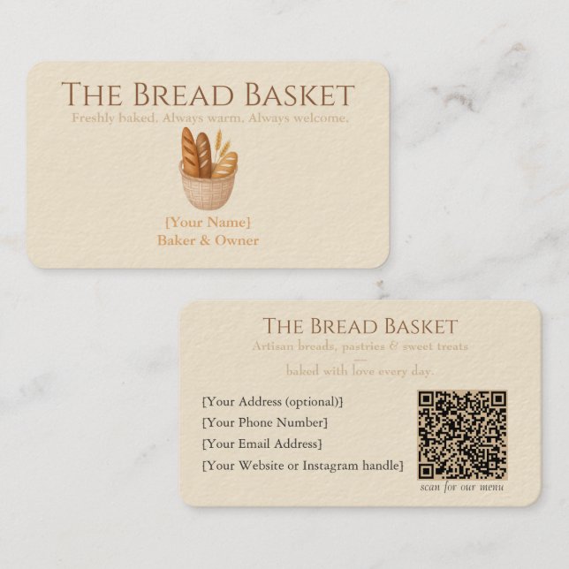 Rustic Bakery Business Card with Bread Logo (Front/Back)