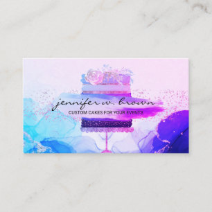 Rustic Bakery Cake Elegant Blue pink Business Card