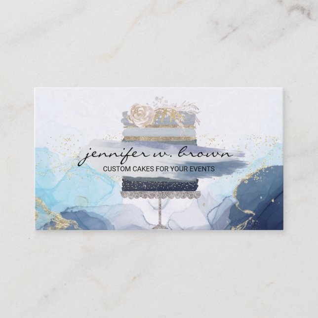 Rustic Bakery Cake Elegant Blue tones Business Card (Front)