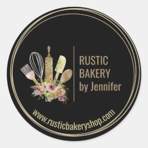 Rustic Bakery Chef circle framed cute logo Classic Round Sticker