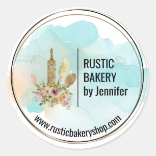 Rustic Bakery circle elegant cute logo kitchen Classic Round Sticker