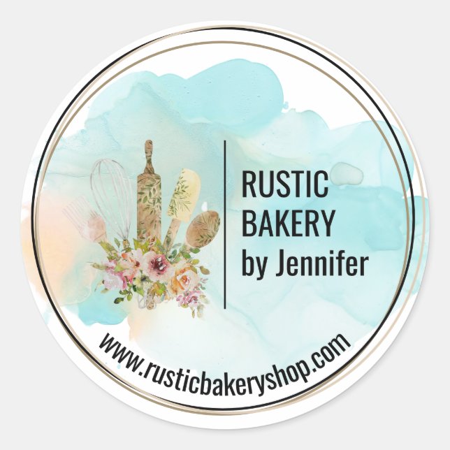 Rustic Bakery circle elegant cute logo kitchen Classic Round Sticker (Front)