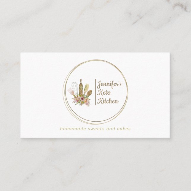 Rustic Bakery Logo Keto Vegan Chef Business Card (Front)