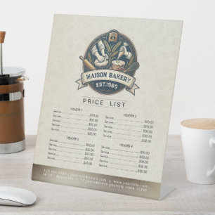 Rustic Bakery Store Pastry Dessert Cake Price List Pedestal Sign