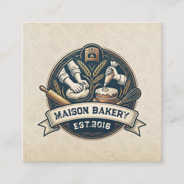 Rustic Bakery Store Pastry Dessert Sweet Cake Shop Square Business Card (Front)