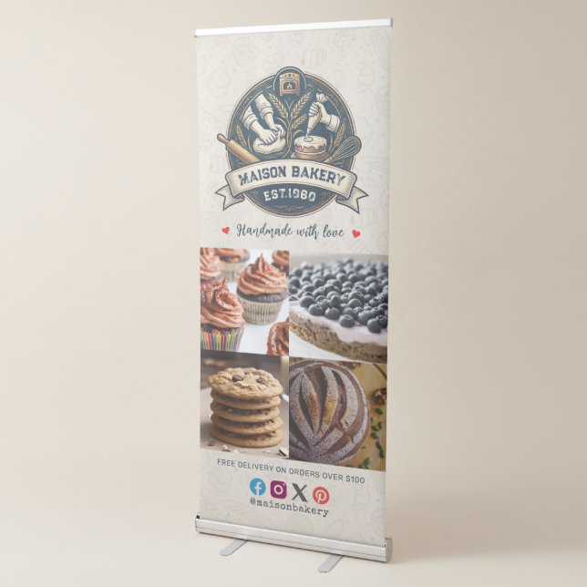 Rustic Bakery Store Pastry Desserts Photo Collage Retractable Banner (3/4)
