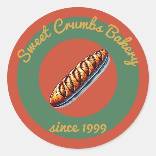 Rustic Bakery Terracotta, Green, Mustard Yellow  Classic Round Sticker (Front)