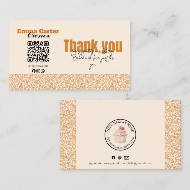 Rustic Bakery Thank You Card Cupcake (Front/Back)