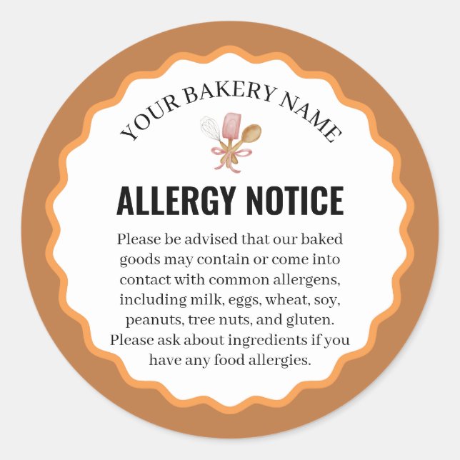 Rustic Baking Utensils Allergy Notice Label (Front)