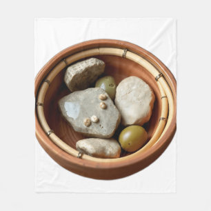 Rustic Bamboo and Stone Bowl Fleece Blanket