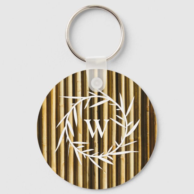 Rustic Bamboo Monogram Vertical Lines Key Ring (Front)