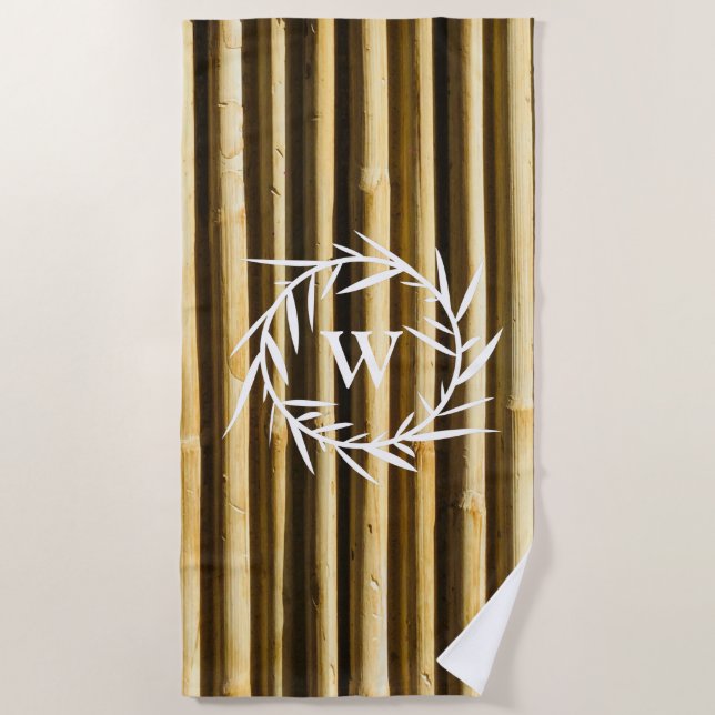 Rustic Bamboo Monogram Vertical Lines Pattern Beach Towel (Front)