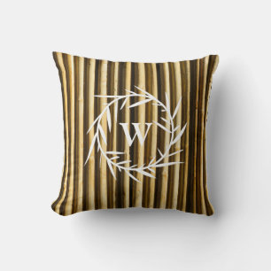 Rustic Bamboo Monogram Vertical Lines Pattern Cushion