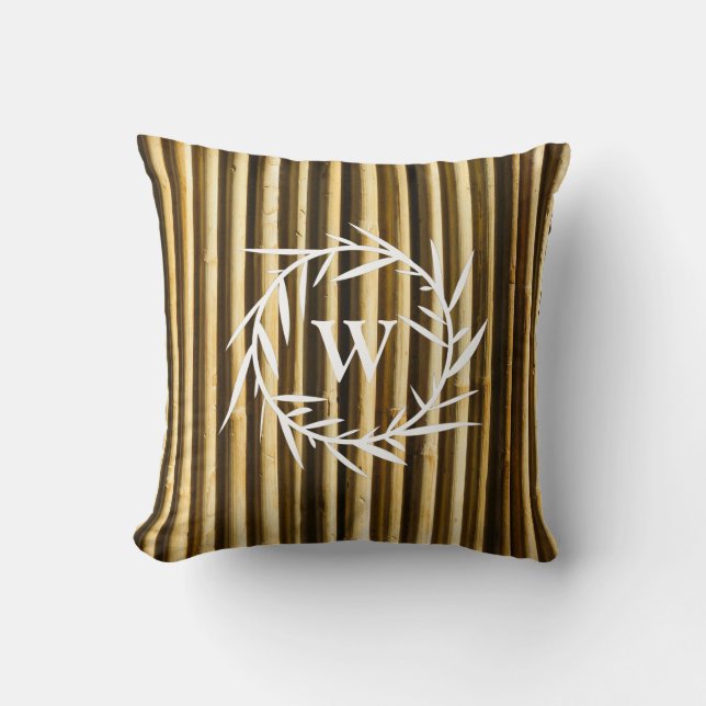 Rustic Bamboo Monogram Vertical Lines Pattern Cushion (Front)