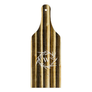 Rustic Bamboo Monogram Vertical Lines Pattern Cutting Board