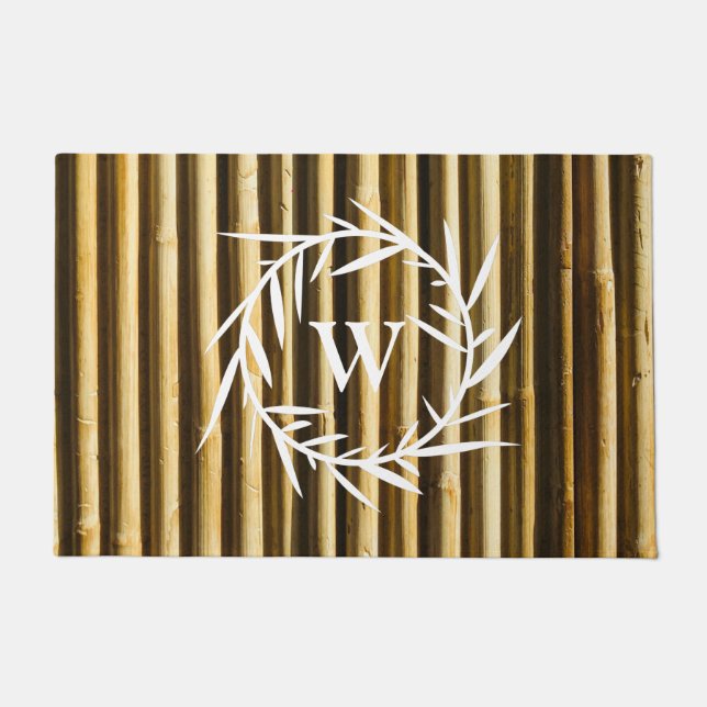 Rustic Bamboo Monogram Vertical Lines Pattern Doormat (Front)