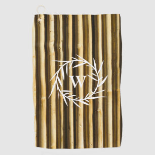 Rustic Bamboo Monogram Vertical Lines Pattern Golf Towel