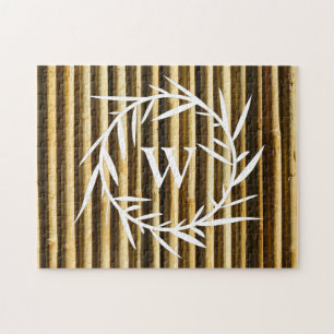 Rustic Bamboo Monogram Vertical Lines Pattern Jigsaw Puzzle