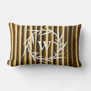 Rustic Bamboo Monogram Vertical Lines Pattern Lumbar Cushion