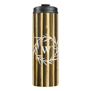 Rustic Bamboo Monogram Vertical Lines Pattern Thermal Tumbler