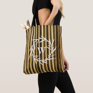 Rustic Bamboo Monogram Vertical Lines Pattern Tote Bag