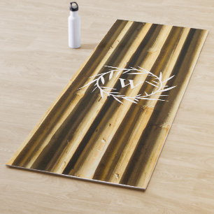 Rustic Bamboo Monogram Vertical Lines Pattern Yoga Mat