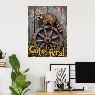 Rustic Bandit: Racoon on the Wheel Poster
