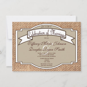 Rustic Banner Burlap Print Wedding Invitations