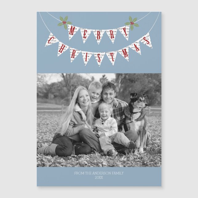 Rustic Banner - Magnetic Christmas Photo Card (Front)