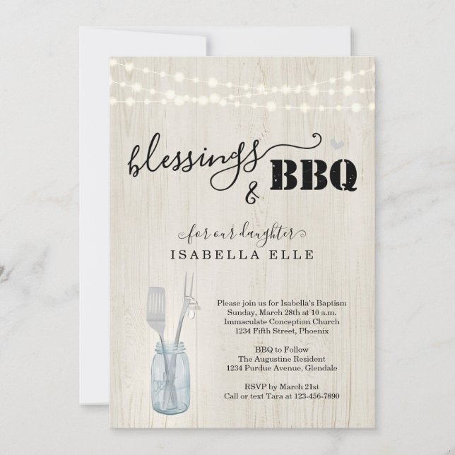 Rustic Baptism / Christening BBQ Party Invitation (Front)