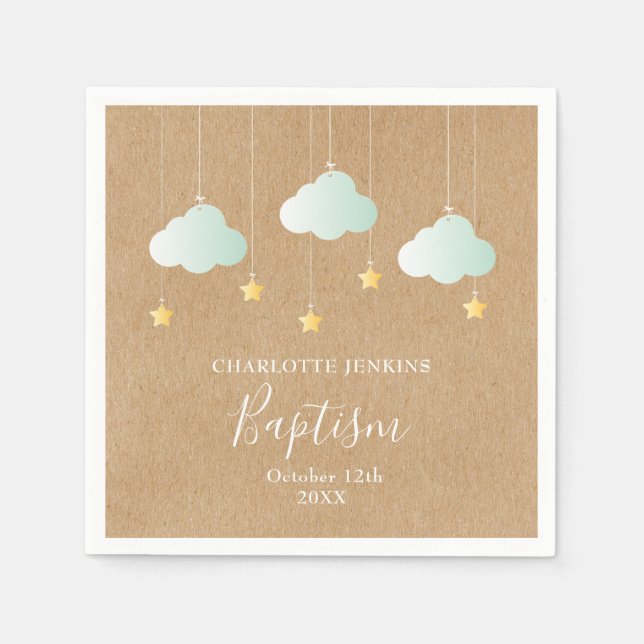Rustic Baptism Christening Twinkle Stars Napkin (Front)