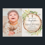 Rustic baptism photo woodland fall foliage invitation<br><div class="desc">For more advanced customisation of this design,  simply select the "Customise It" button above!</div>