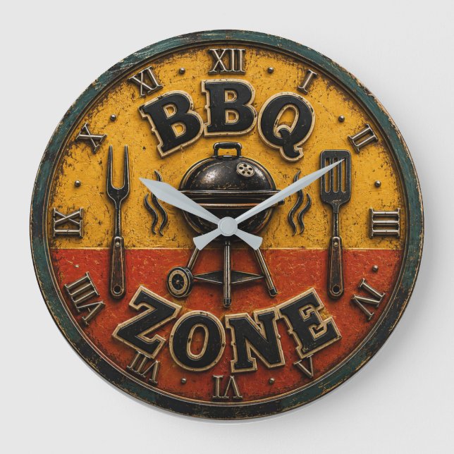 Rustic Barbecue Outdoor Kitchen & Man Cave Gift Large Clock (Front)