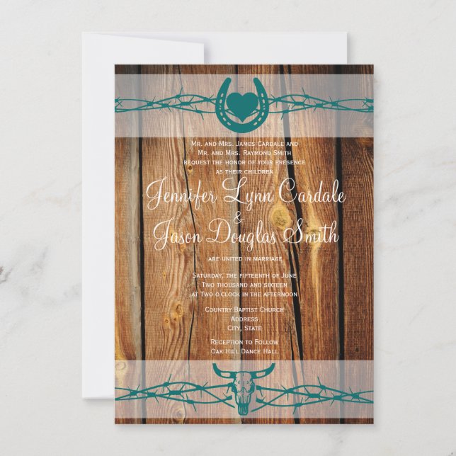 Rustic Barbed Wire Horseshoe Wedding Invitations (Front)