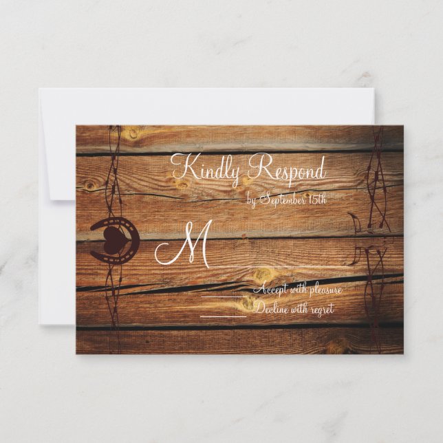 Rustic Barbed Wire Horseshoe Wedding RSVP Cards (Front)