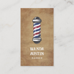 Rustic Barber Pole Barbershop Business Card