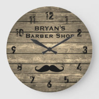 Rustic Barber Shop Large Clock