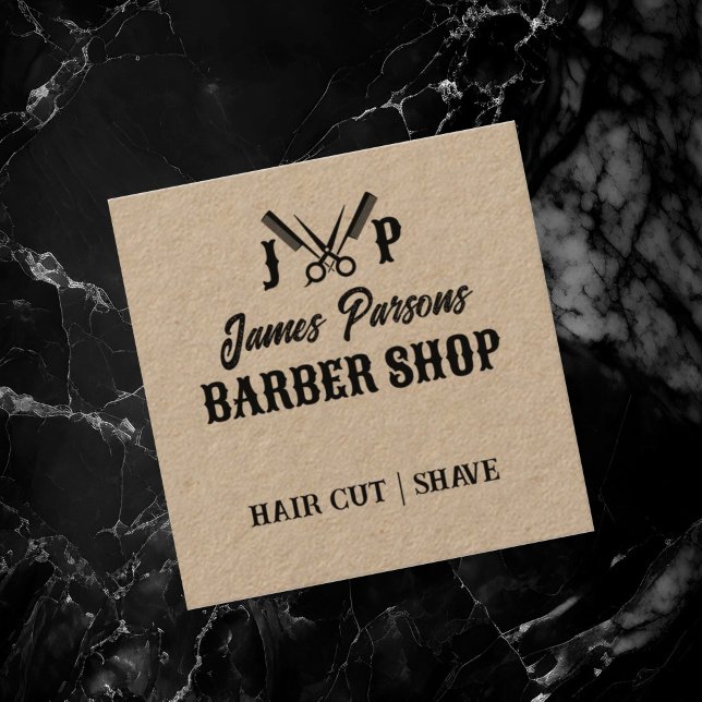 Rustic Barbershop Hair Stylist Barber Shop Square Business Card (Creator Uploaded)