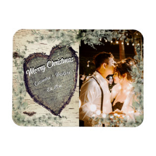 Rustic Bark Wood Heart Eucalyptus Greenery Brown Magnet