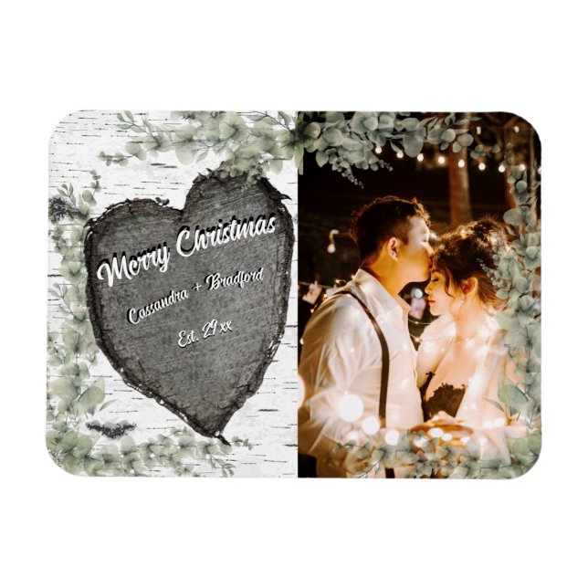 Rustic Bark Wood Heart Eucalyptus Greenery Magnet (Horizontal)