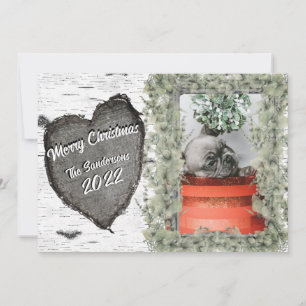 Rustic Bark Wood Heart  Family Photo Holiday Card