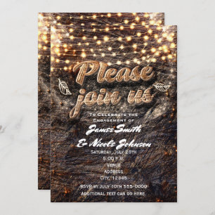 Rustic Bark Wood & Sparkle Lights Fall Invitations